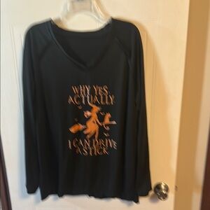Black Long Sleeve Shirt with Witch Print